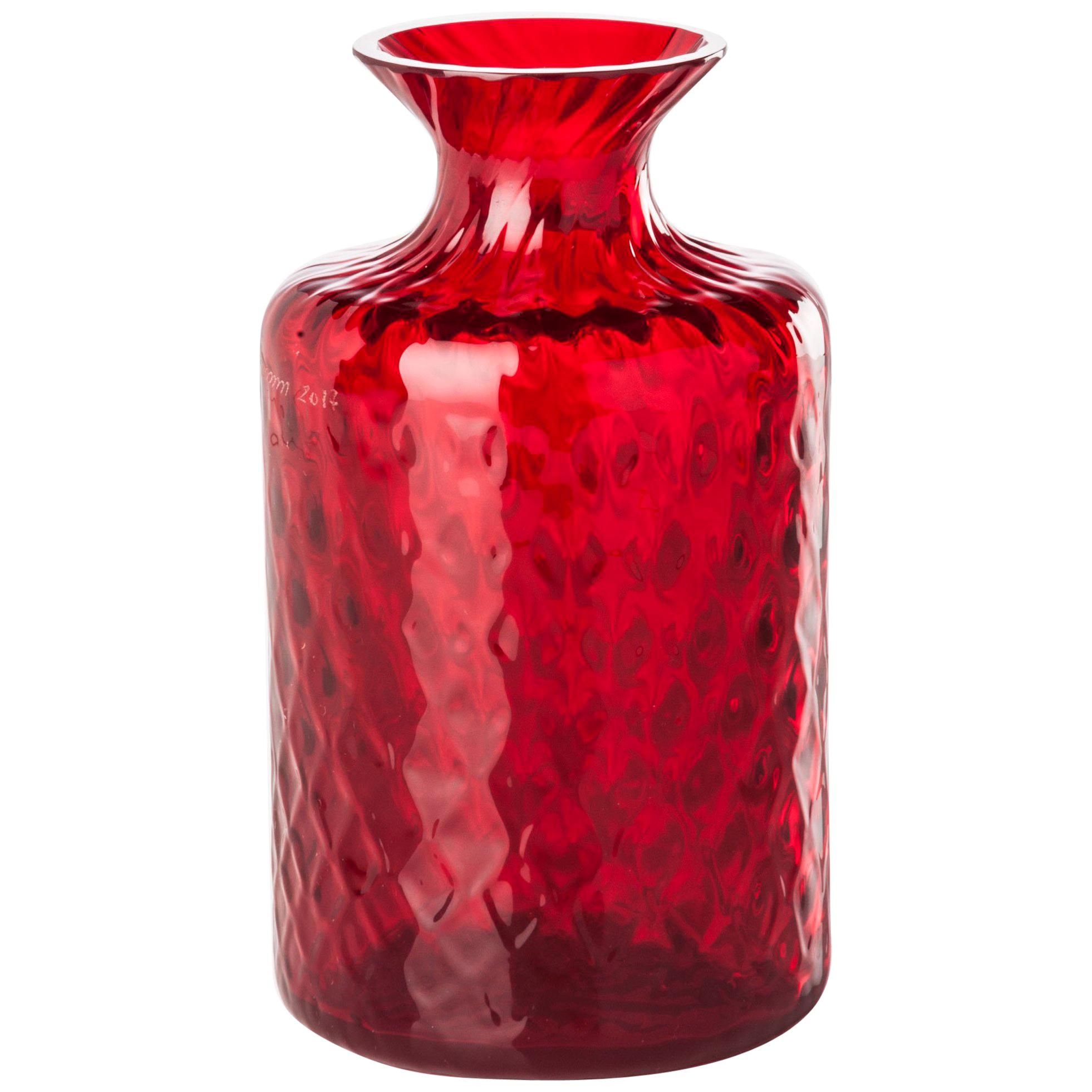 Venini Monofiore Carnevale Tall Glass Vase in Red For Sale