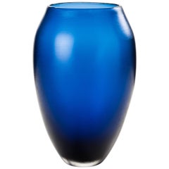 Venini Incisi Wide Glass Vase in Marine Blue by Paolo Venini