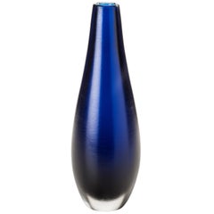 Vintage Venini Incisi Thin Glass Vase in Marine Blue by Paolo Venini