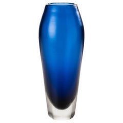 Venini Incisi Glass Vase in Marine Blue by Paolo Venini