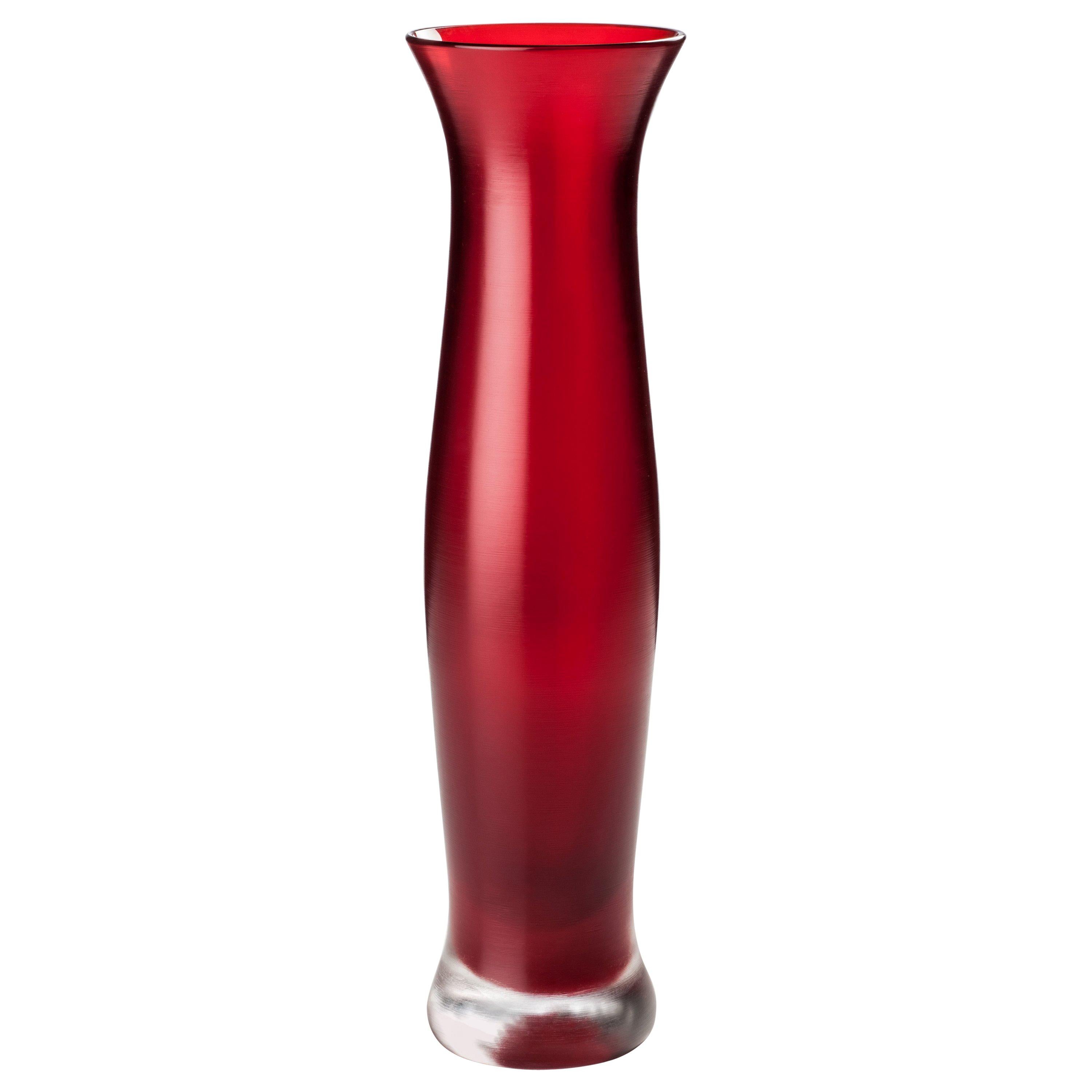 Venini Incisi Glass Vase in Garnet Red by Paolo Venini