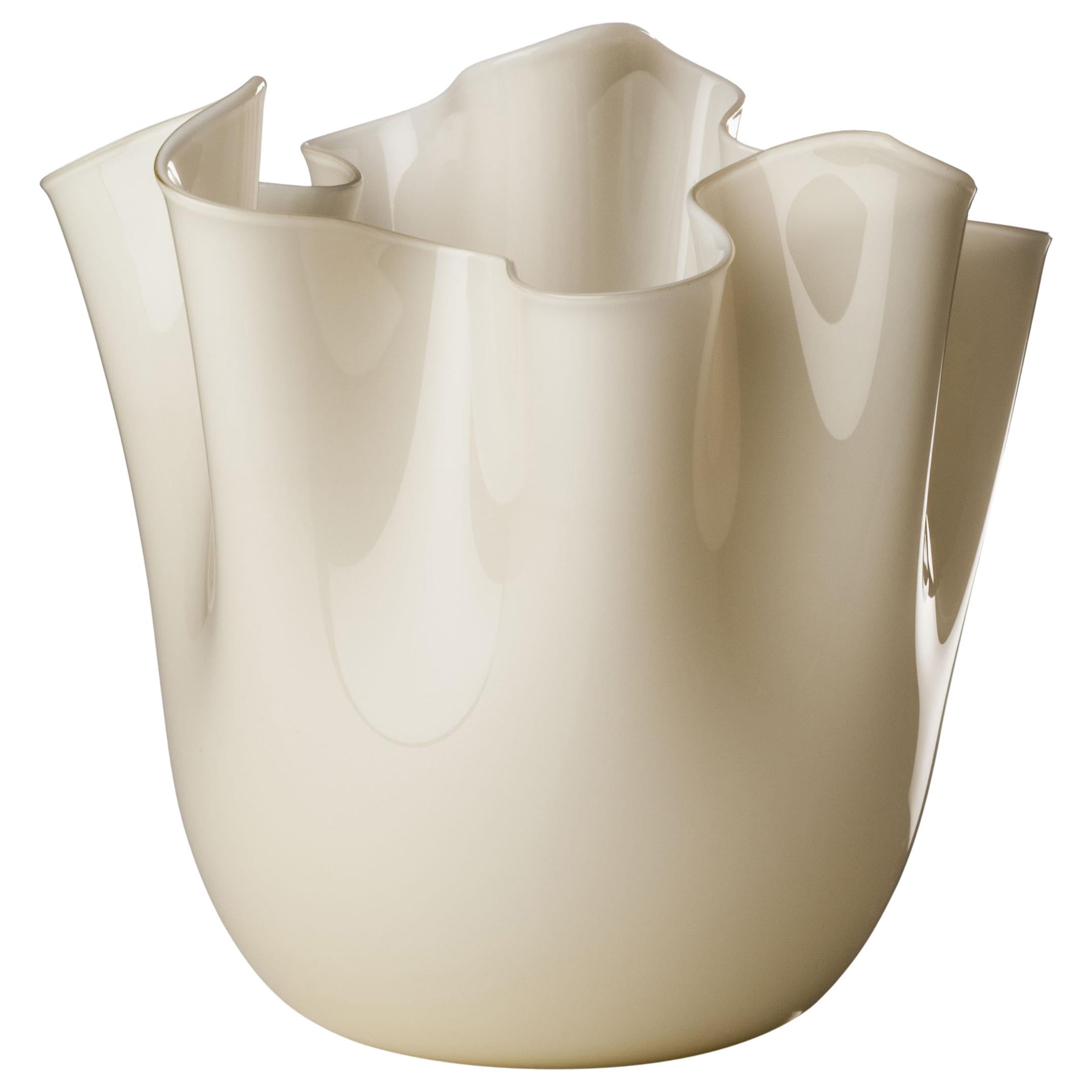 Grand vase Venini Fazzoletto blanc laiteux par Fulvio Bianconi & Paolo Venini