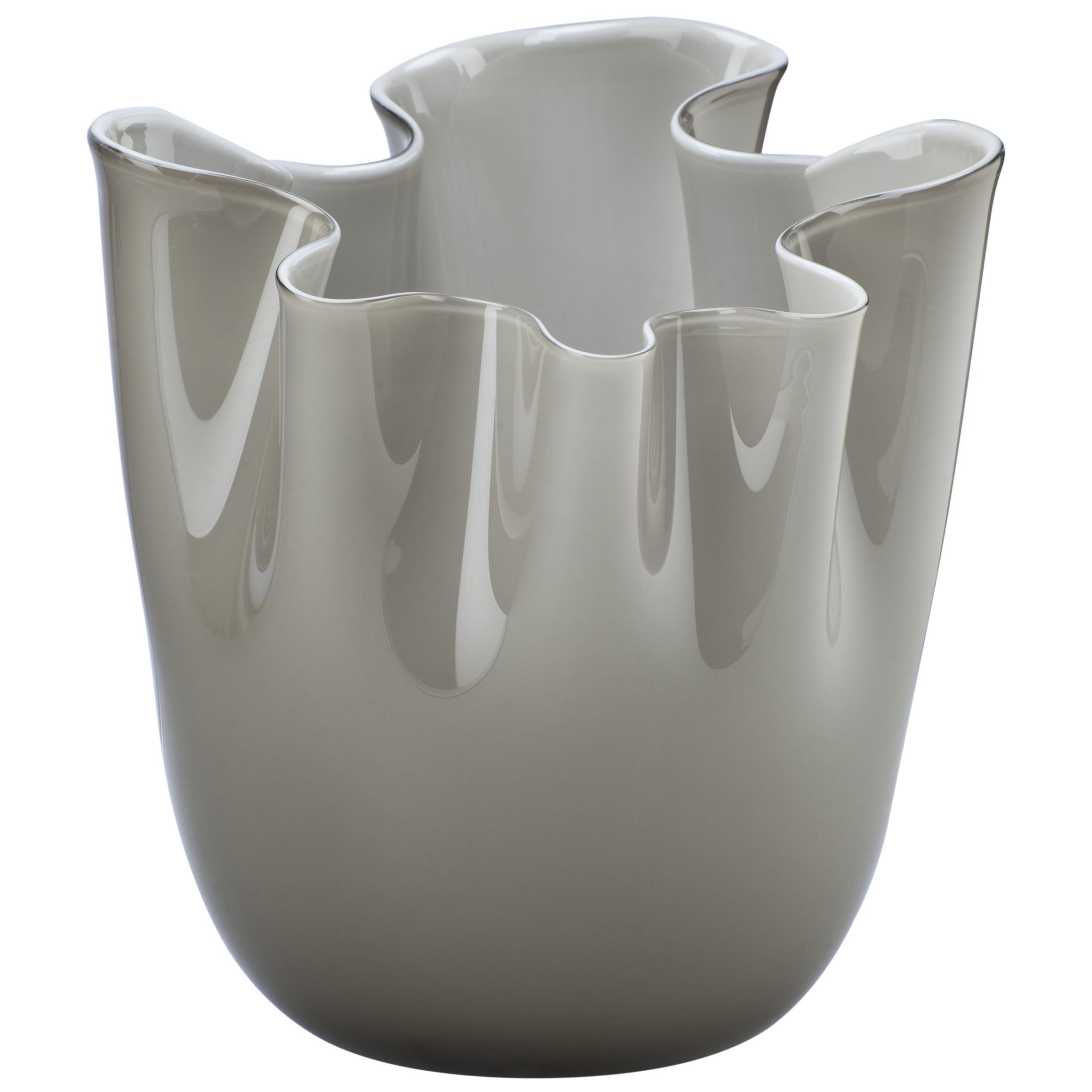 Venini Fazzoletto Large Glass Vase in Gray by Fulvio Bianconi and Paolo Venini