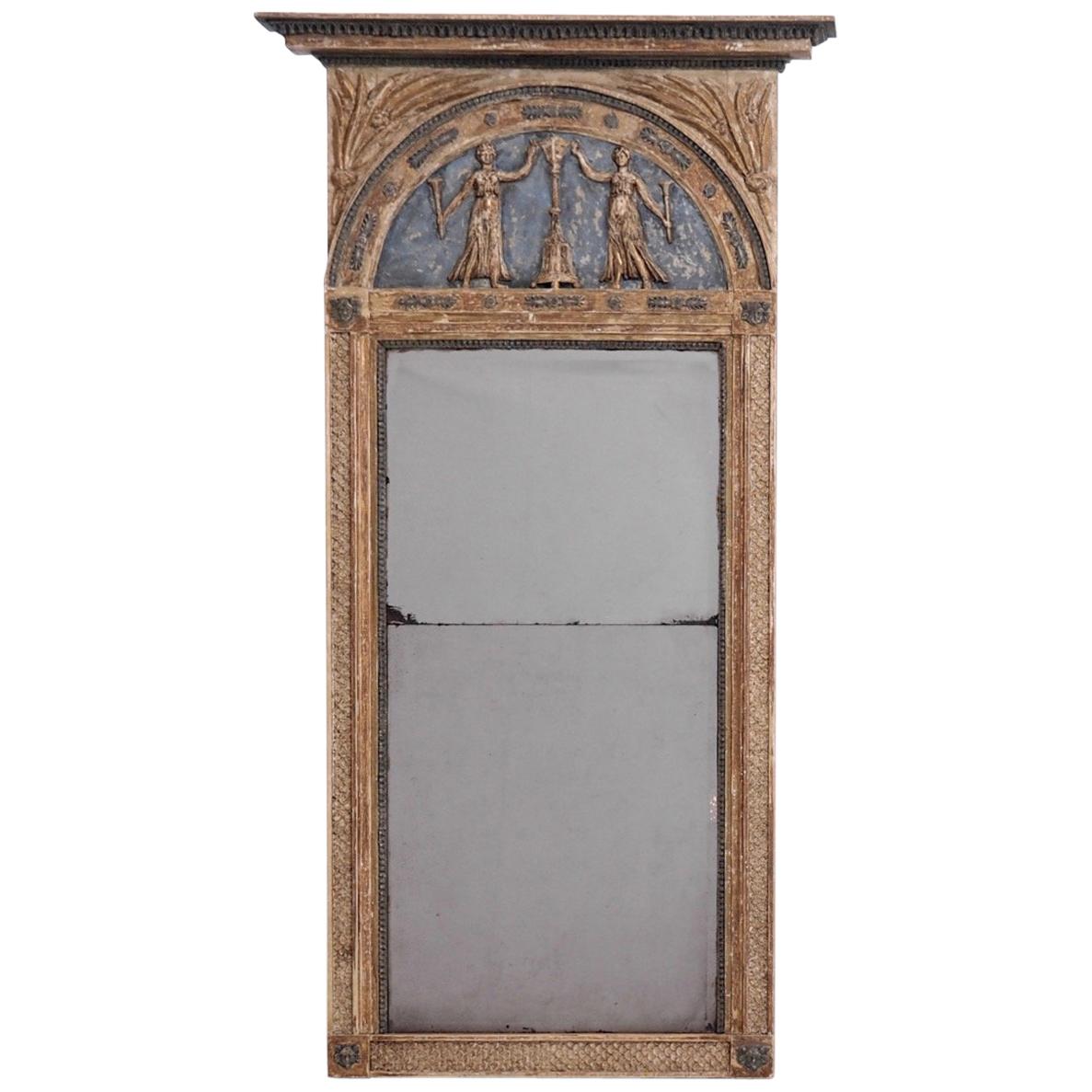 Large Gustavian Mirror in Original Paint and Guilt, Stockholm Master, circa 1790