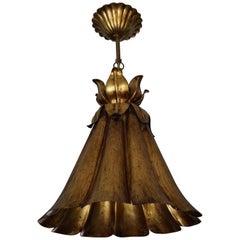 Stilvolle Midcentury vergoldet Metall Trompete Blume Design Pendelleuchte / Kronleuchter