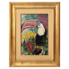 Midcentury Painting, Toucan and Flowers, Oil on Canvas by Girò, 1960s