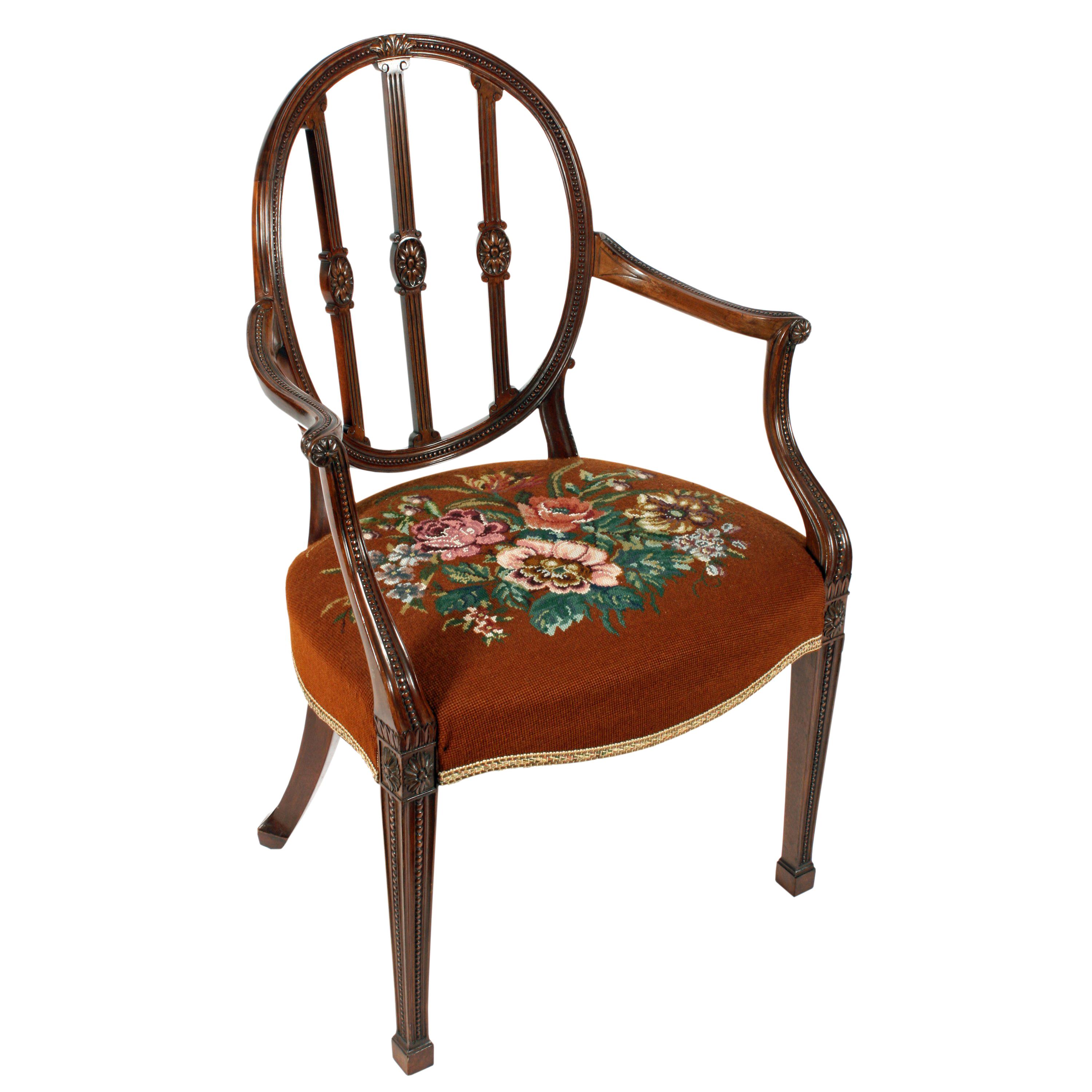 20th Century Hepplewhite Design Georgian Mahogany Elbow Chair For Sale