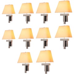 Large Set of Wall Lights with Chrome Base