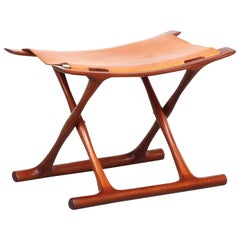 Rare tabouret égyptien danois par Ole Wanscher pour P. Jeppesen:: Danemark:: 1957