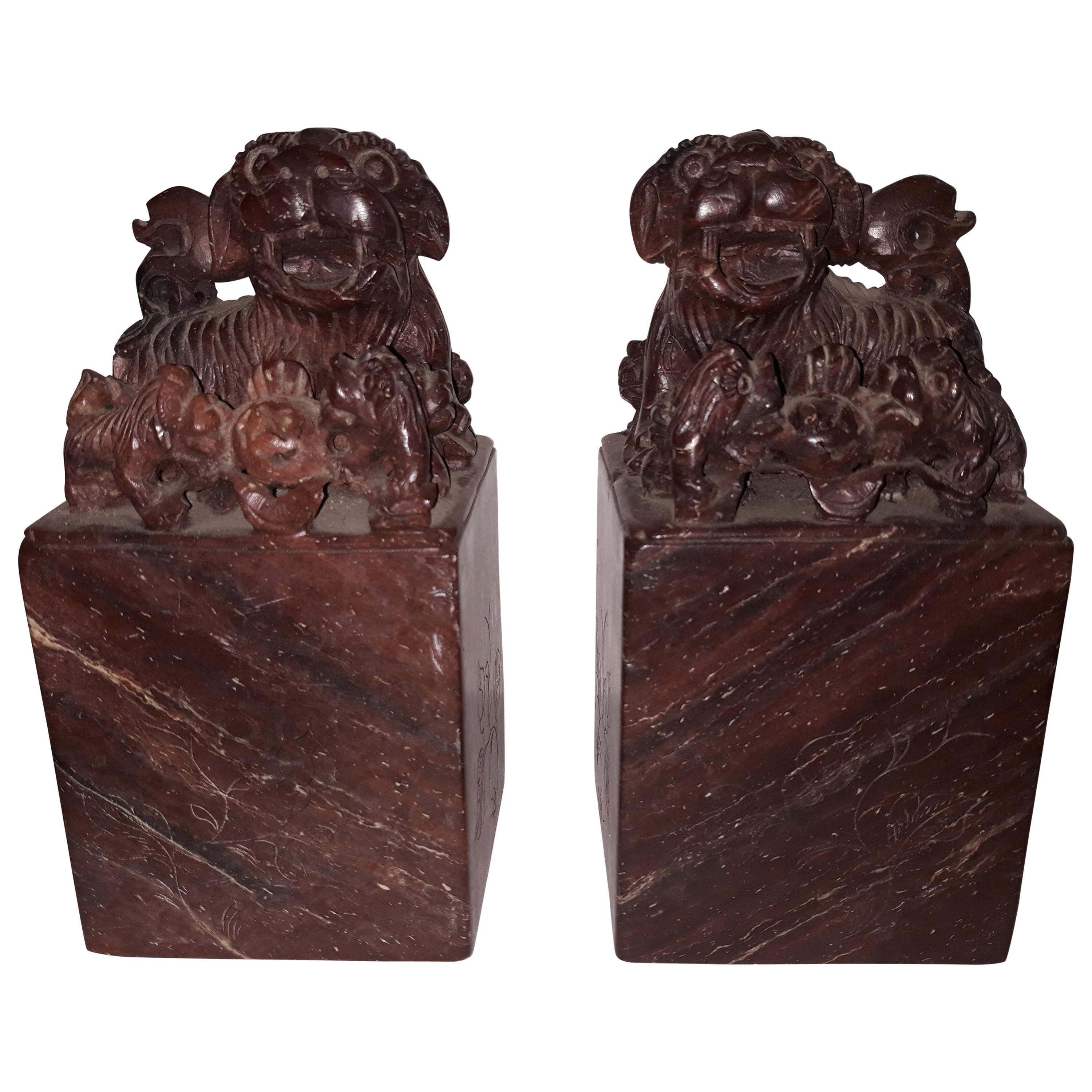 Pair of Marble Ancient Chinese Bookends Cing Period Emperor Puyi For Sale