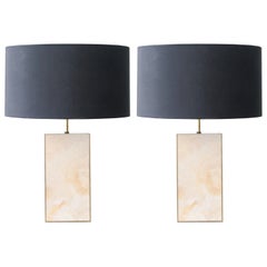 Contemporary Rectangular Beige Gold Methacrylate Brass Spanish Table Lamps, 2016