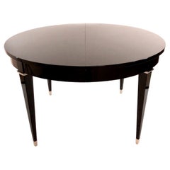 Round Dining Table with Extension in Black Lacquer with Nickeled Metal Fittings