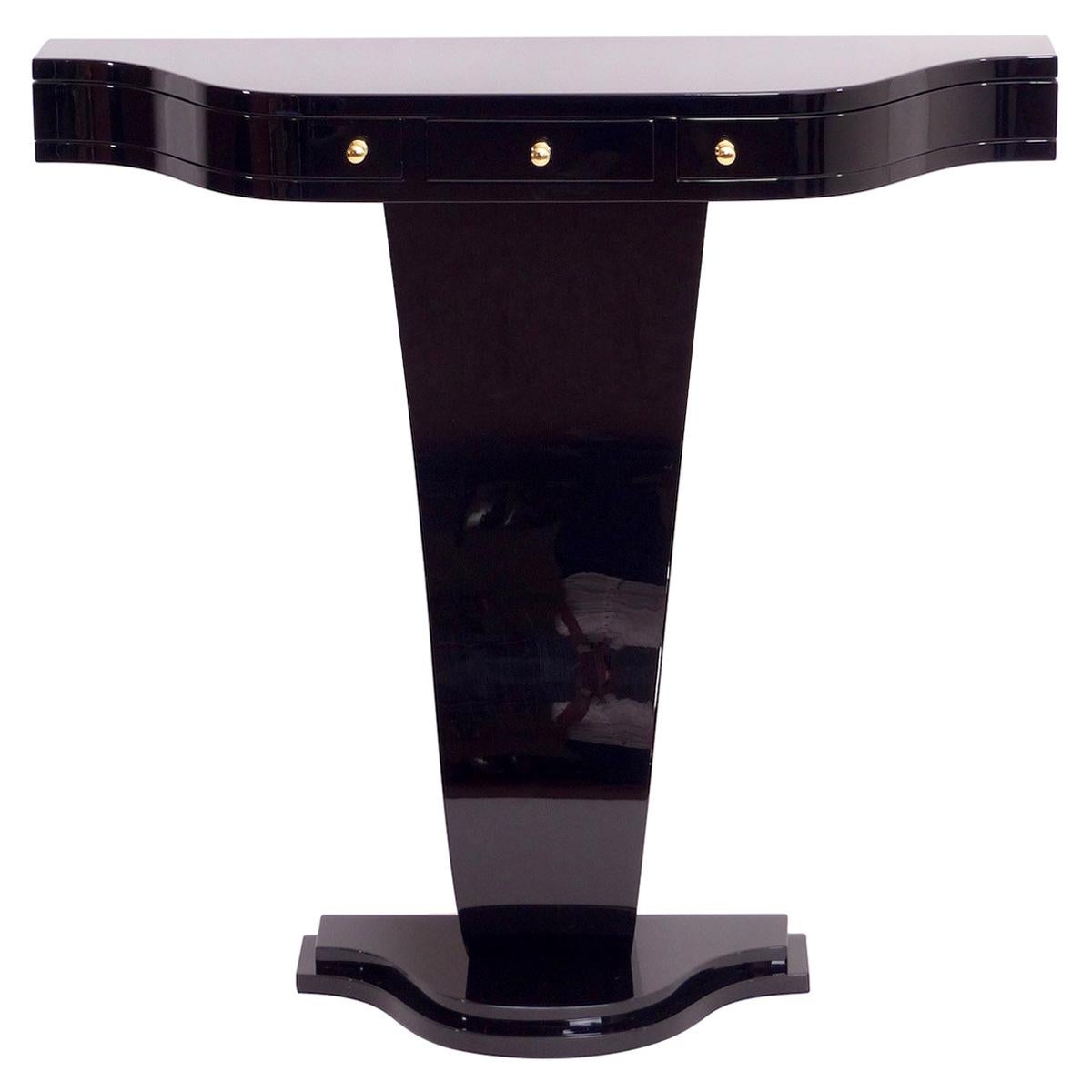 Little Art Deco Style Console Table in Black Piano Lacquer Made in Germany For Sale