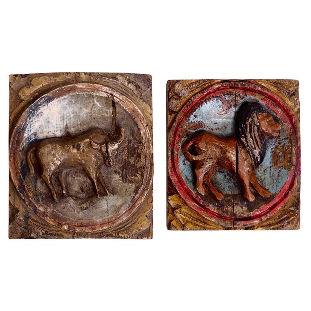 Swedish Pair of Original Painted Reliefs, 18th Century, Probably from Mid Sweden