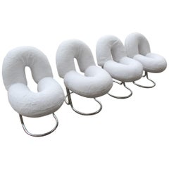 Chairs Italian Design Steel Hairy Fabric White Silver Nanda Vigo Style Donut