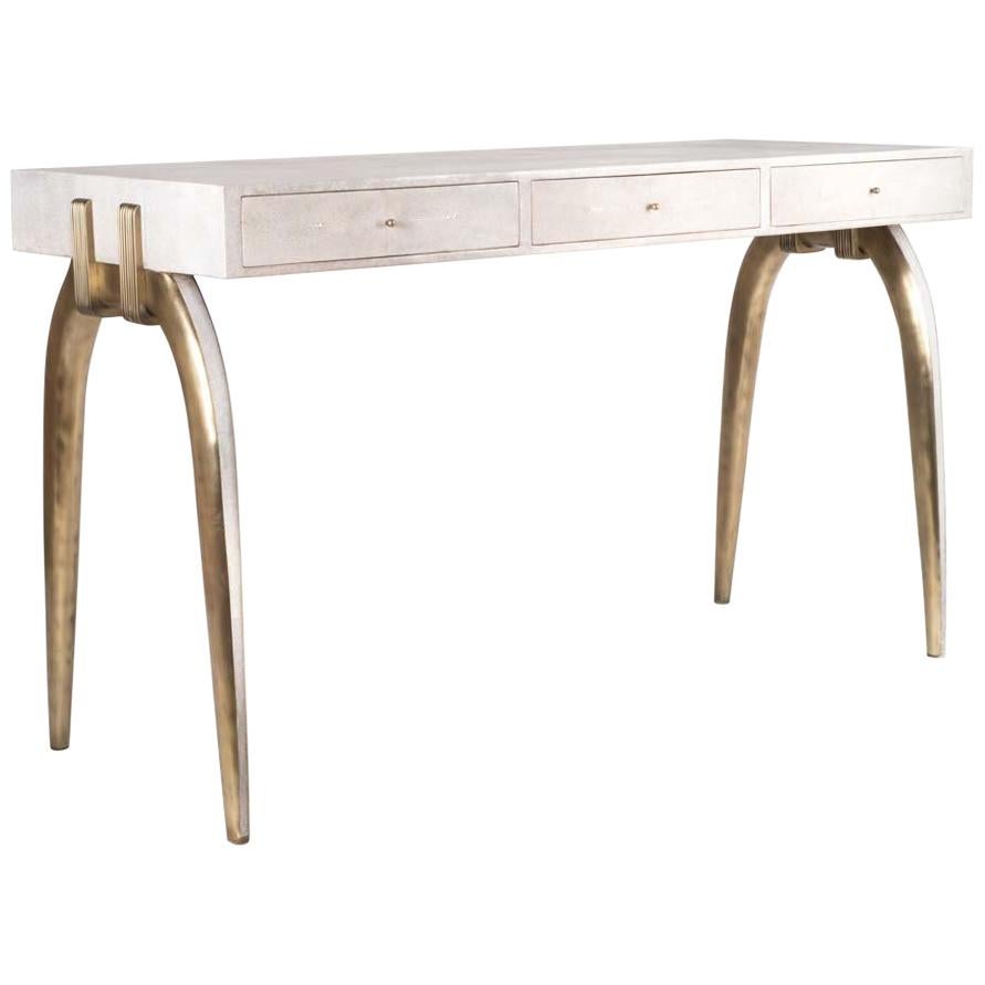 Sonia Writing Desk in Cream Shagreen and Bronze-Patina Brass by R&Y Augousti
