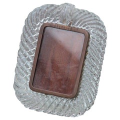 Venini Murano Glass Photo Frame Transparent Braid Brass Midcentury