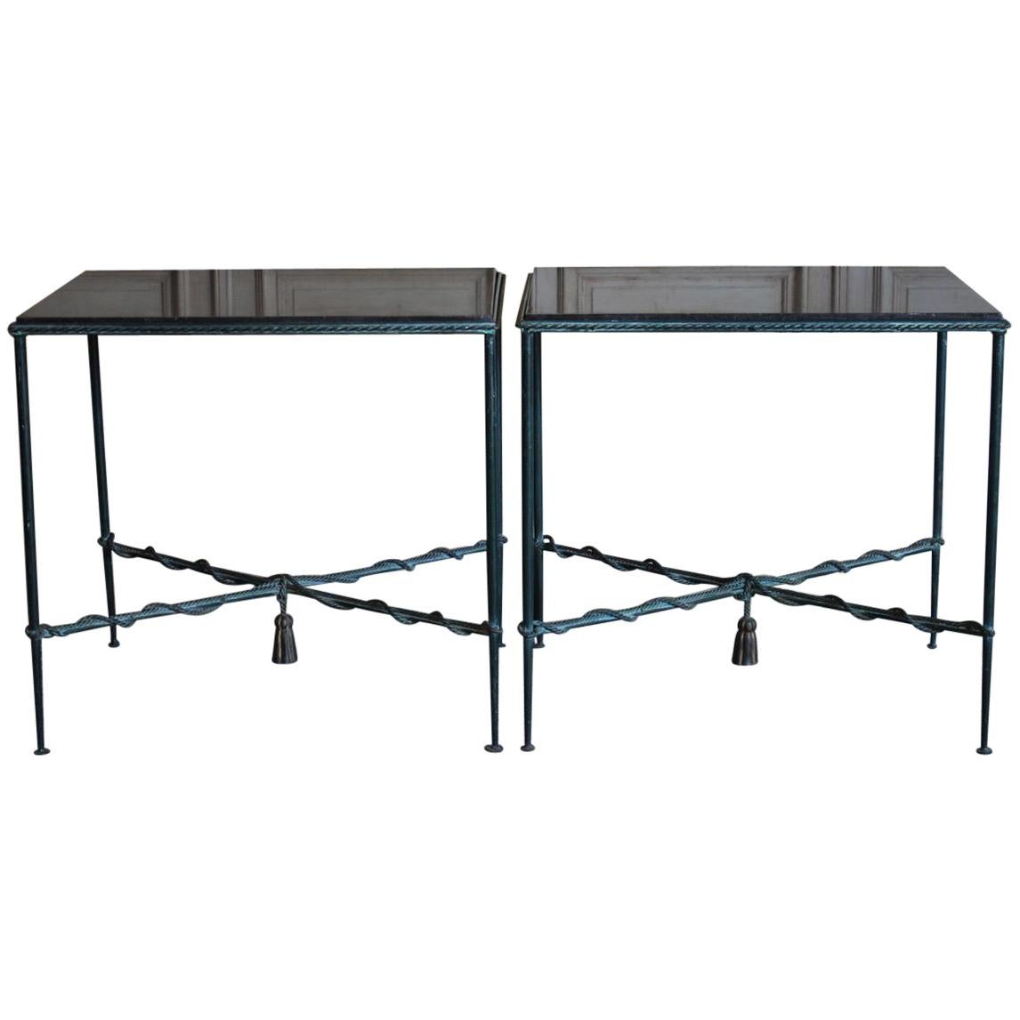 Pair of 1950s-1960s French Bronzed Iron Console or Sofa Tables