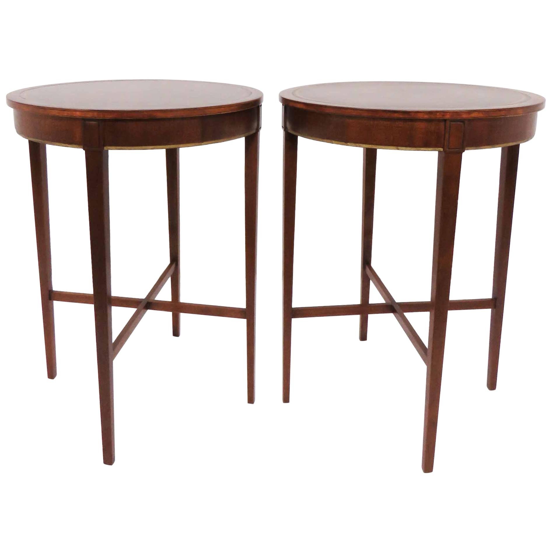 Pair of Zangerle and Petersen Mahogany Side Tables with Leather Tops circa 1940s