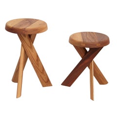 Pair of Pierre Chapo Elm Stools S31A & S31B