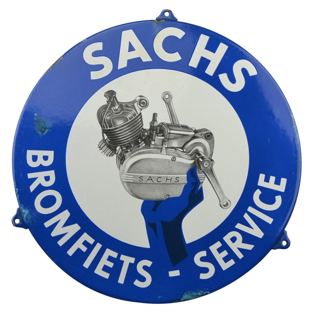 Vintage Enamel Advertising Sign SACHS Engine Block, 1950s