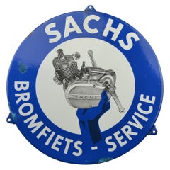 Used Enamel Advertising Sign SACHS Engine Block, 1950s