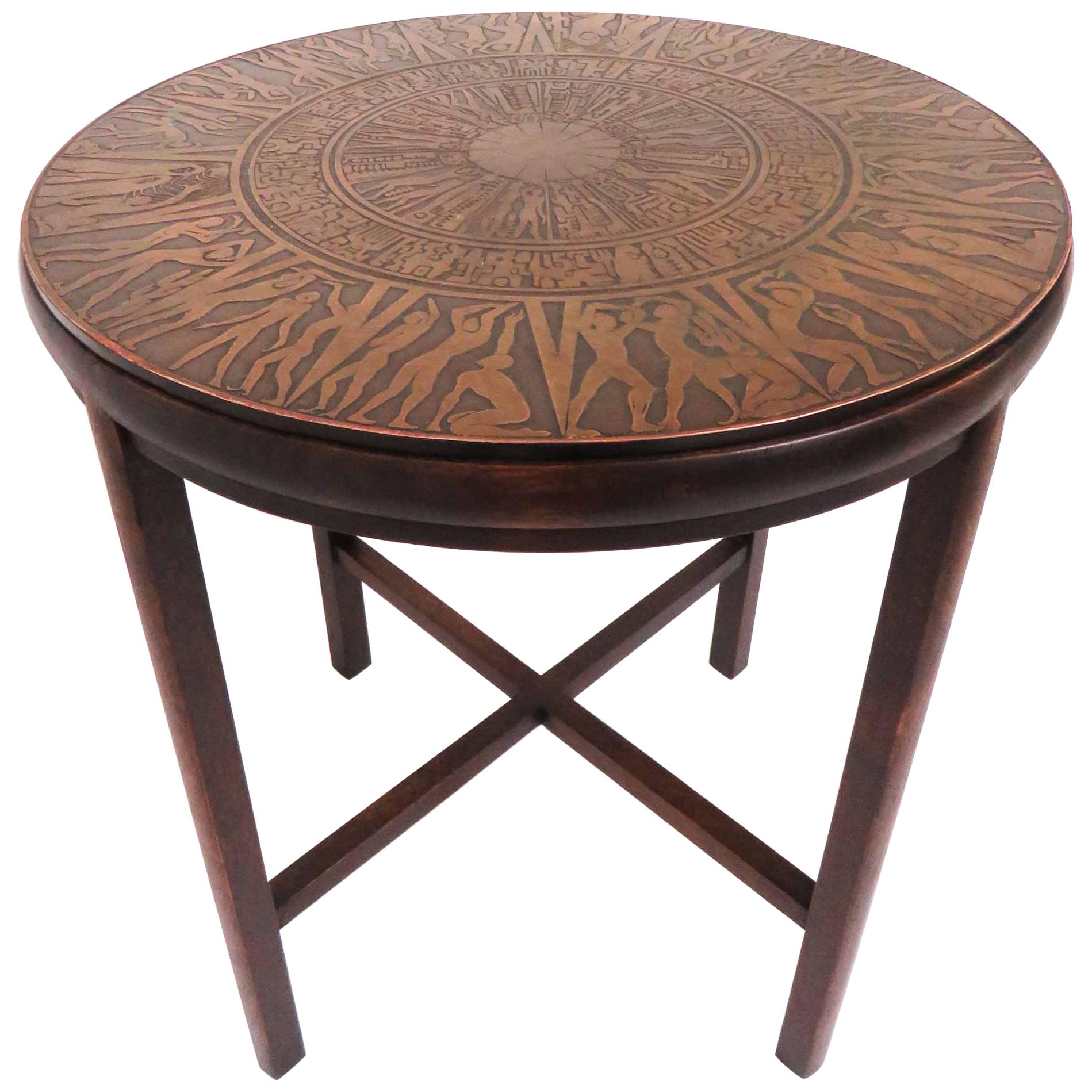 Jules Heumann for Metropolitan Side Table with Italian Acid Etched Bronze Top