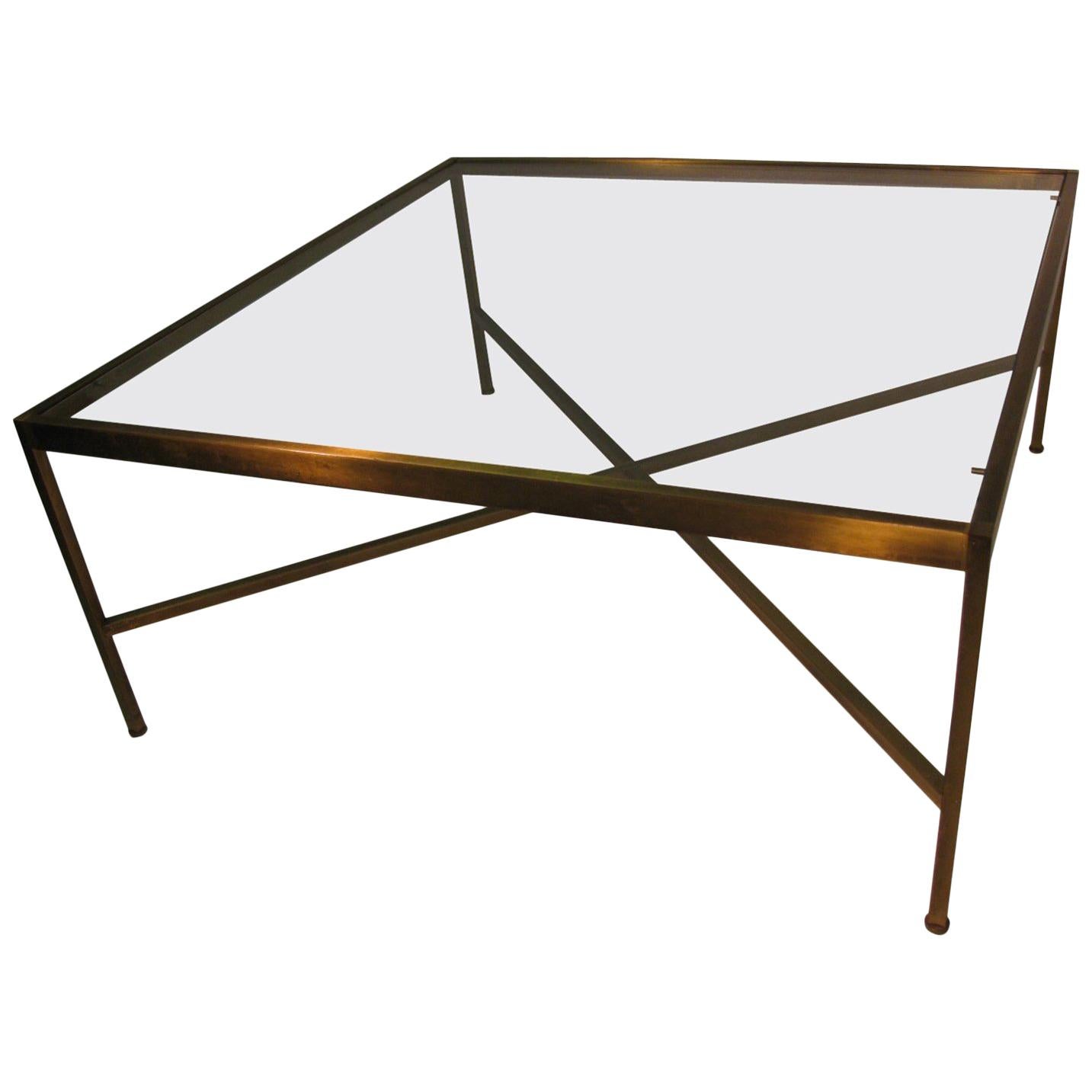 Mid-Century Modern Brass With Glass Square Cocktail Table