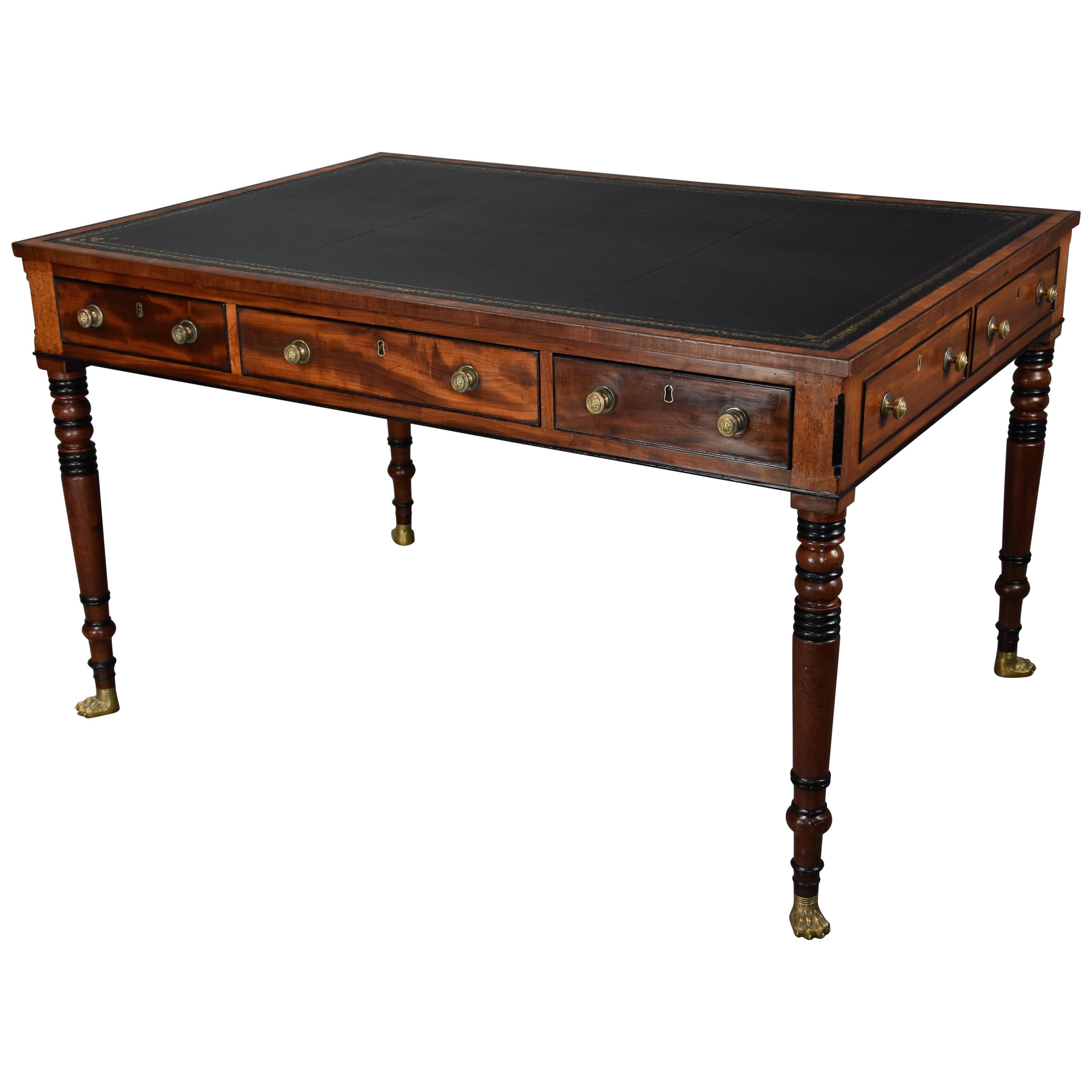 Large Early 19th Century Regency Six-Drawer Writing Table of Fine Patina For Sale