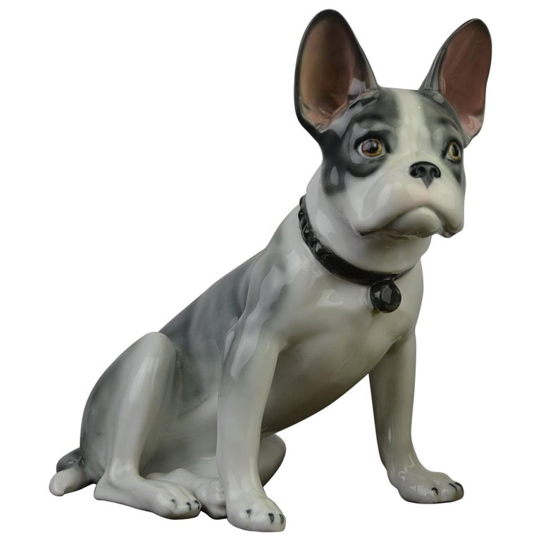 Large Porcelain French Bulldog by Pfeffer Gotha, Early 20th Century, Germany  For Sale