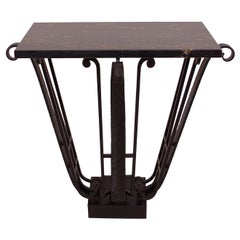 Lyra Shaped Art Deco Console Table Wrought Iron Foot with Portor Marble Top