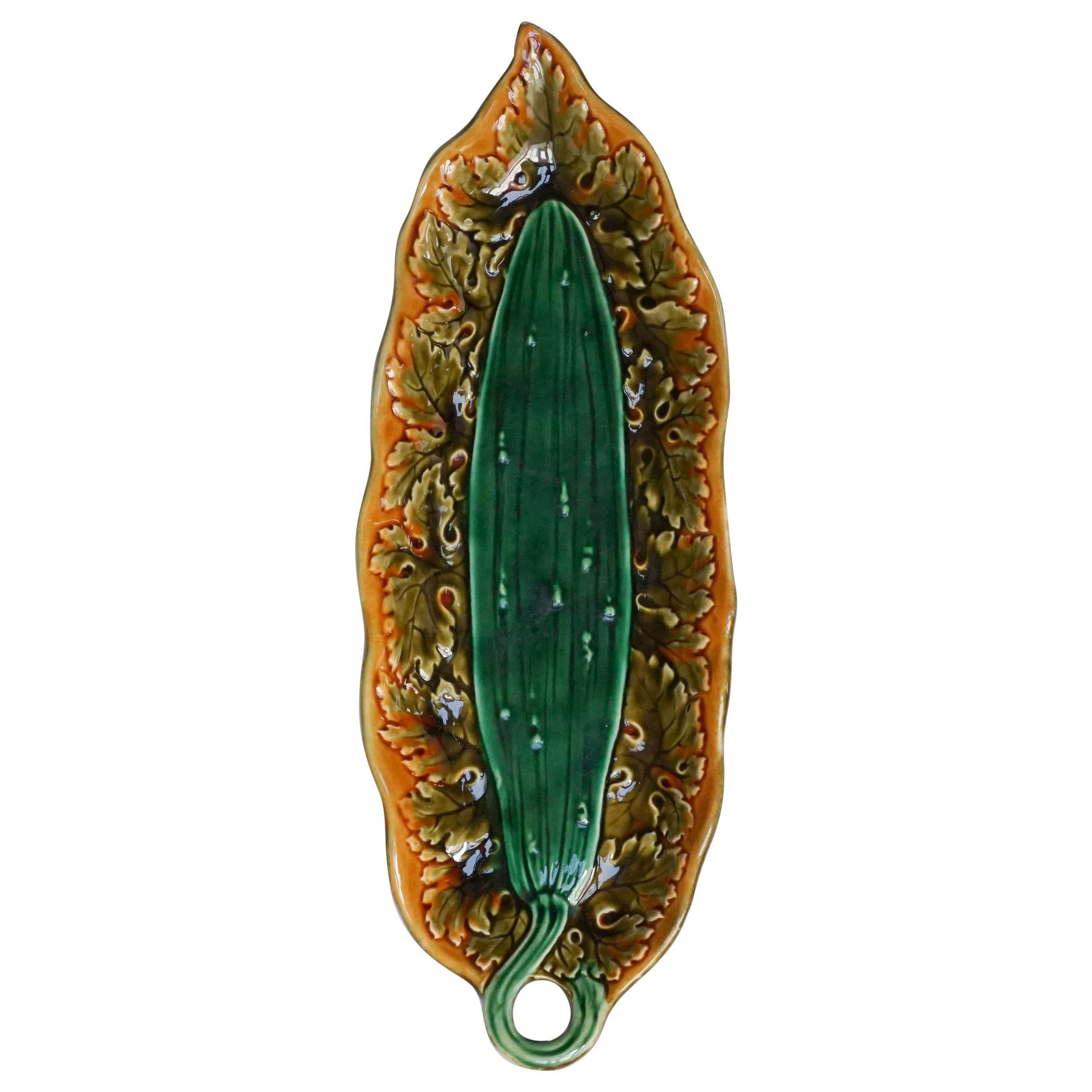 Victorian Ludwig Wessel Majolica Cucumber Dish For Sale