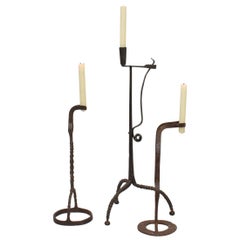 Collection of Three French 18th Century Hand Forged Iron Torcheres/Candleholders