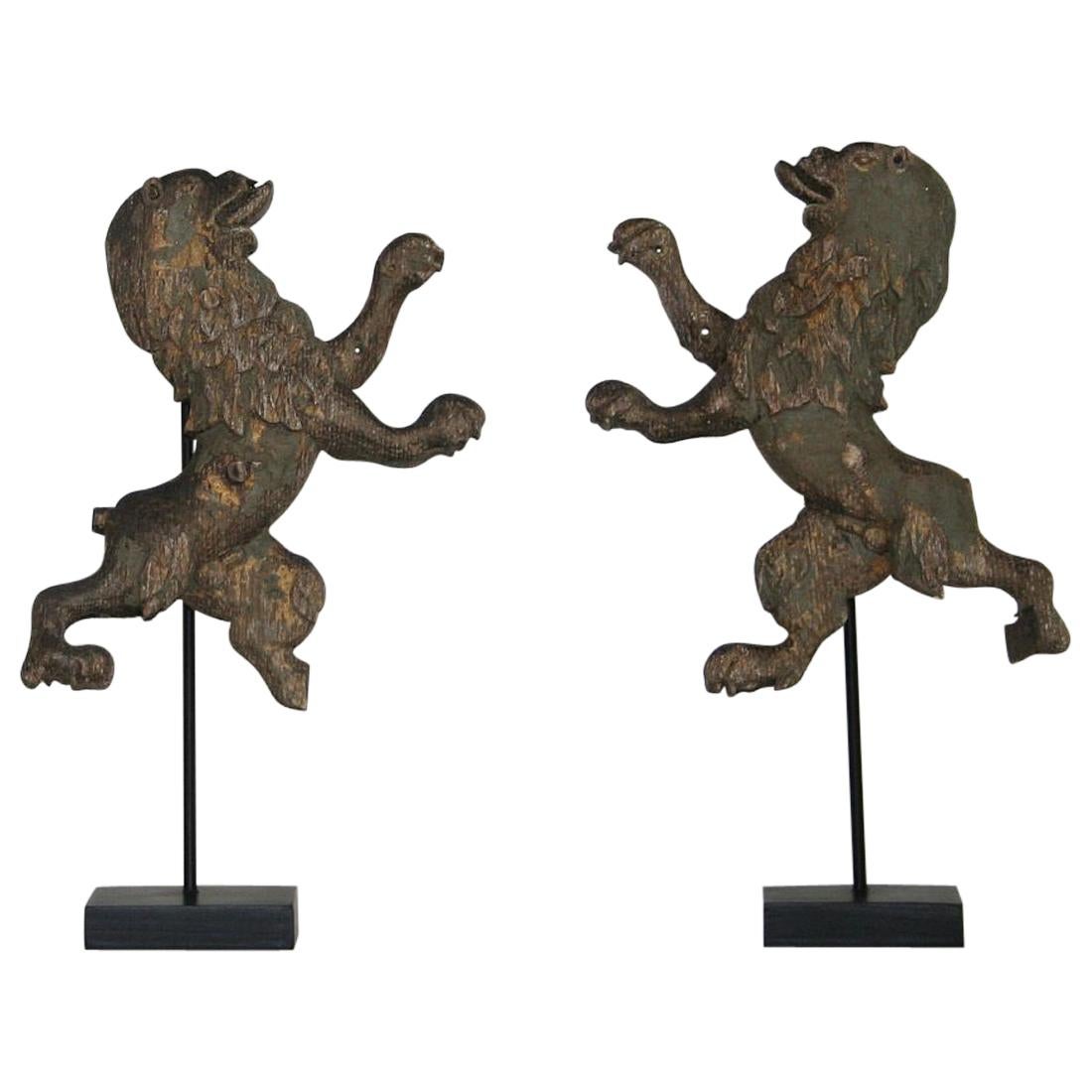 Pair of Small English 18th Century Lion Fragments