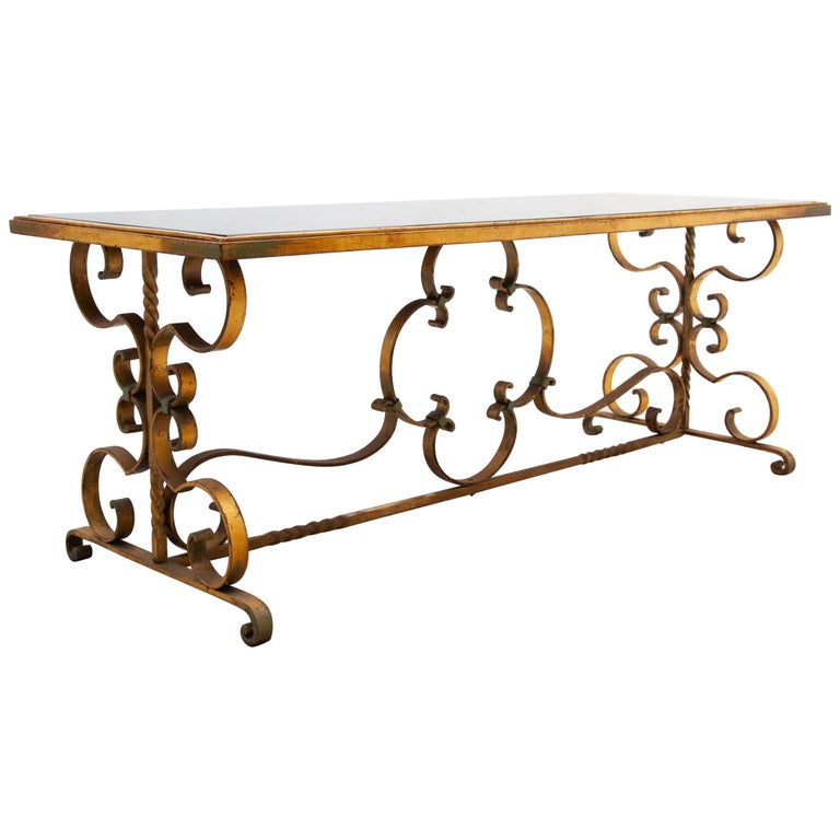1930s Wrought Iron Art Deco Coffee Table, France  For Sale