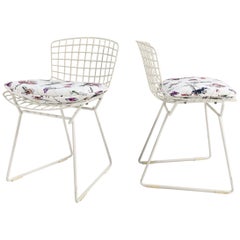 Harry Bertoia Child's Chairs with Custom Stevie Howell "Flower Homicide" Cushion