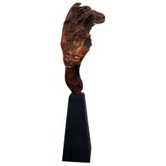 Signed Wooden Sculpture on Stand