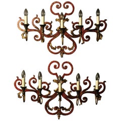 Italian Pair of Toleware 5-Arm Wall Lights