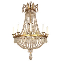 French Early 19th Century Empire Crystal-Cut and Gilt-Bronze Basket Chandelier