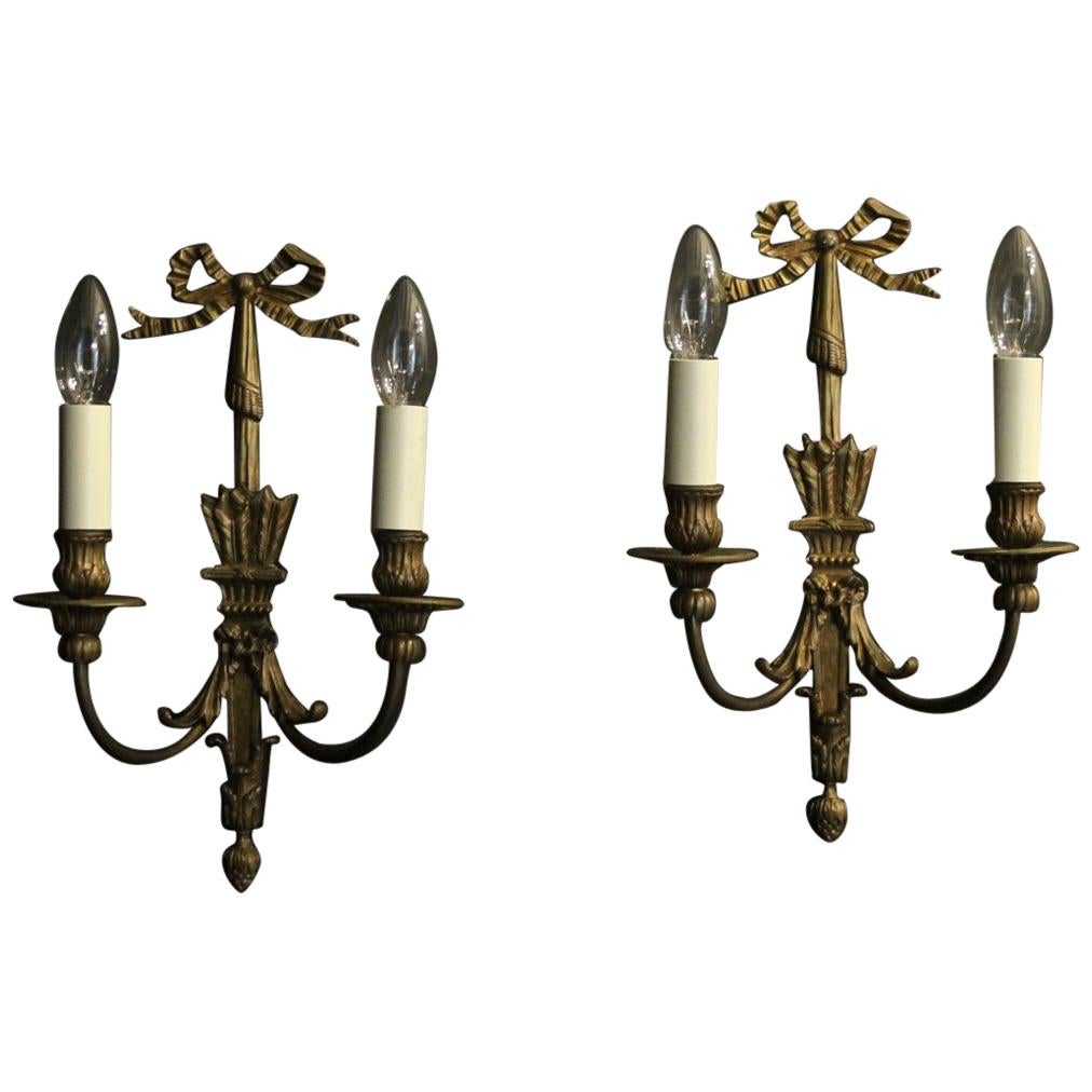 French Pair Of Bronze Antique Wall Lights For Sale