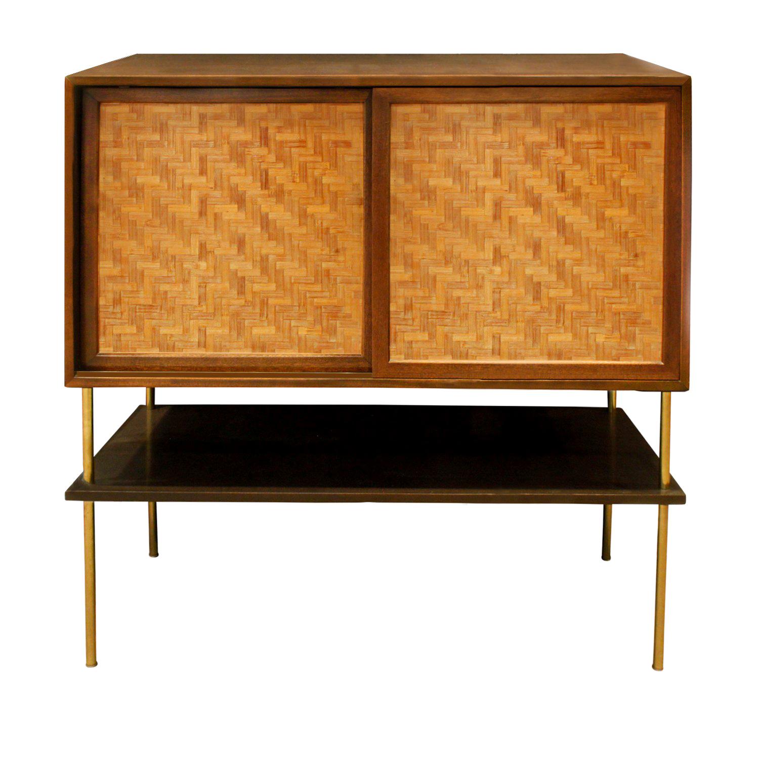 Harvey Probber Beautiful Raised Cabinet in Mahogany with Inset Caned Doors 1950s