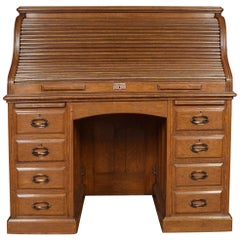 Oak Pedestal Roll Top Desk