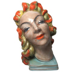 Expressive Art Deco Womans Ceramic Head from the Late 1930s Early 1940s