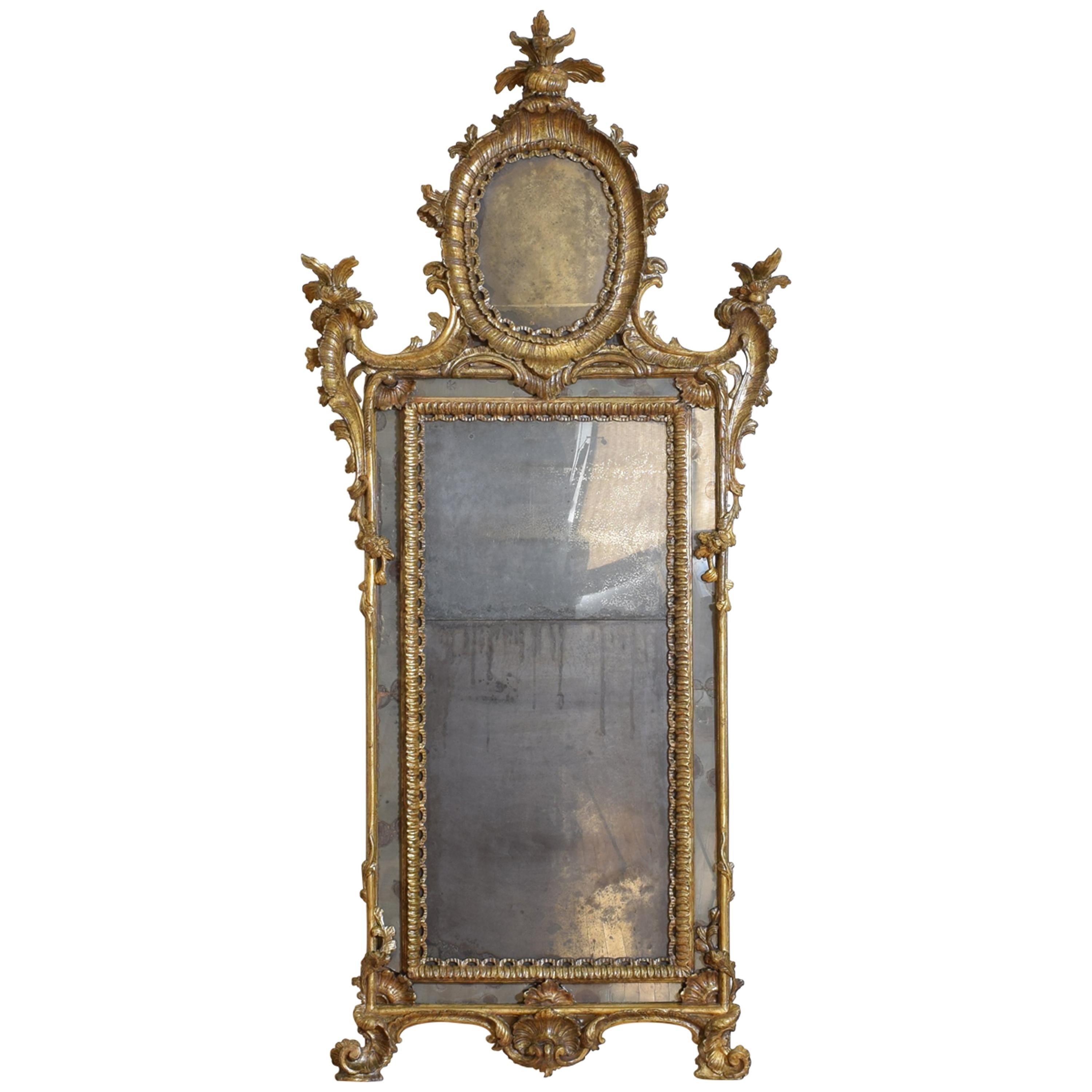 Large Italian, Naples, Rococo Carved Wood and Mecca Wall Mirror