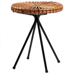 Dirk Van Sliedrecht Rattan Stool for Gebr Jonkers Noordwolde, 1950s