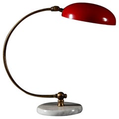 Mid-20th Century Curved Brass, Enamel and Carrara Marble Italian Desk Lamp
