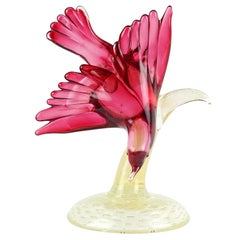 Murano Cranberry Red Gold Flecks Italian Art Glass Flying Bird Sculpture Figure