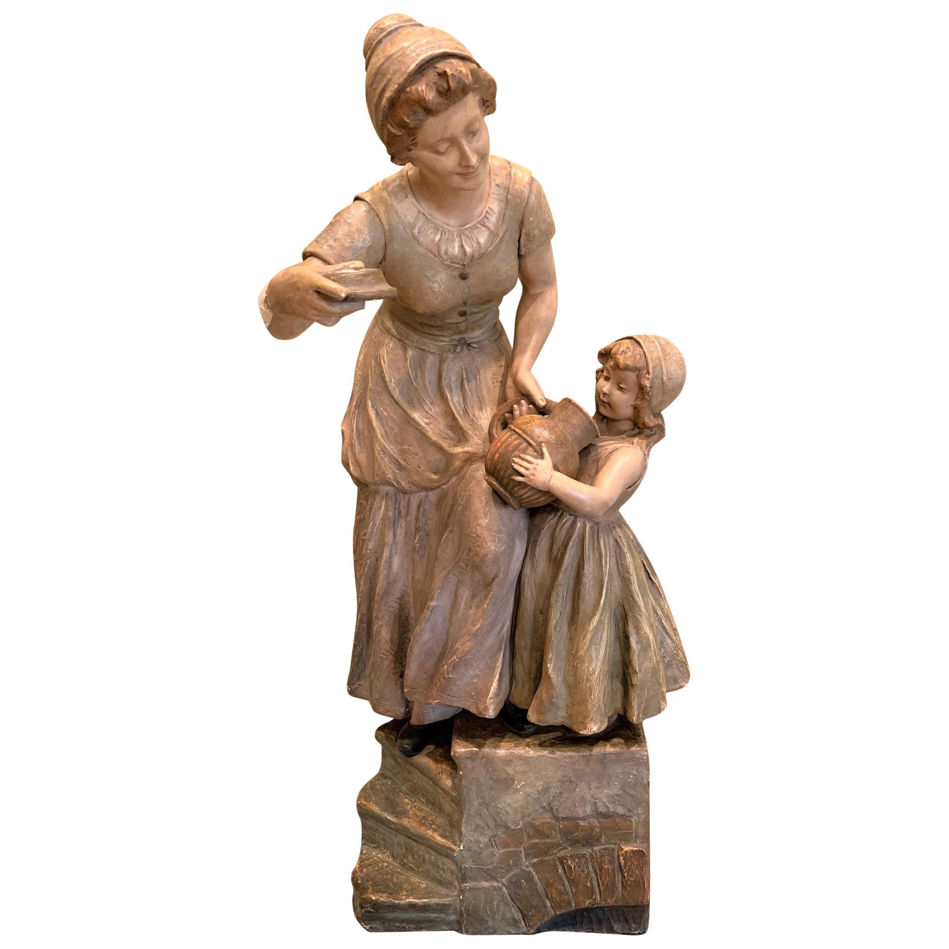 Antique French Terracotta Figurative Sculpture