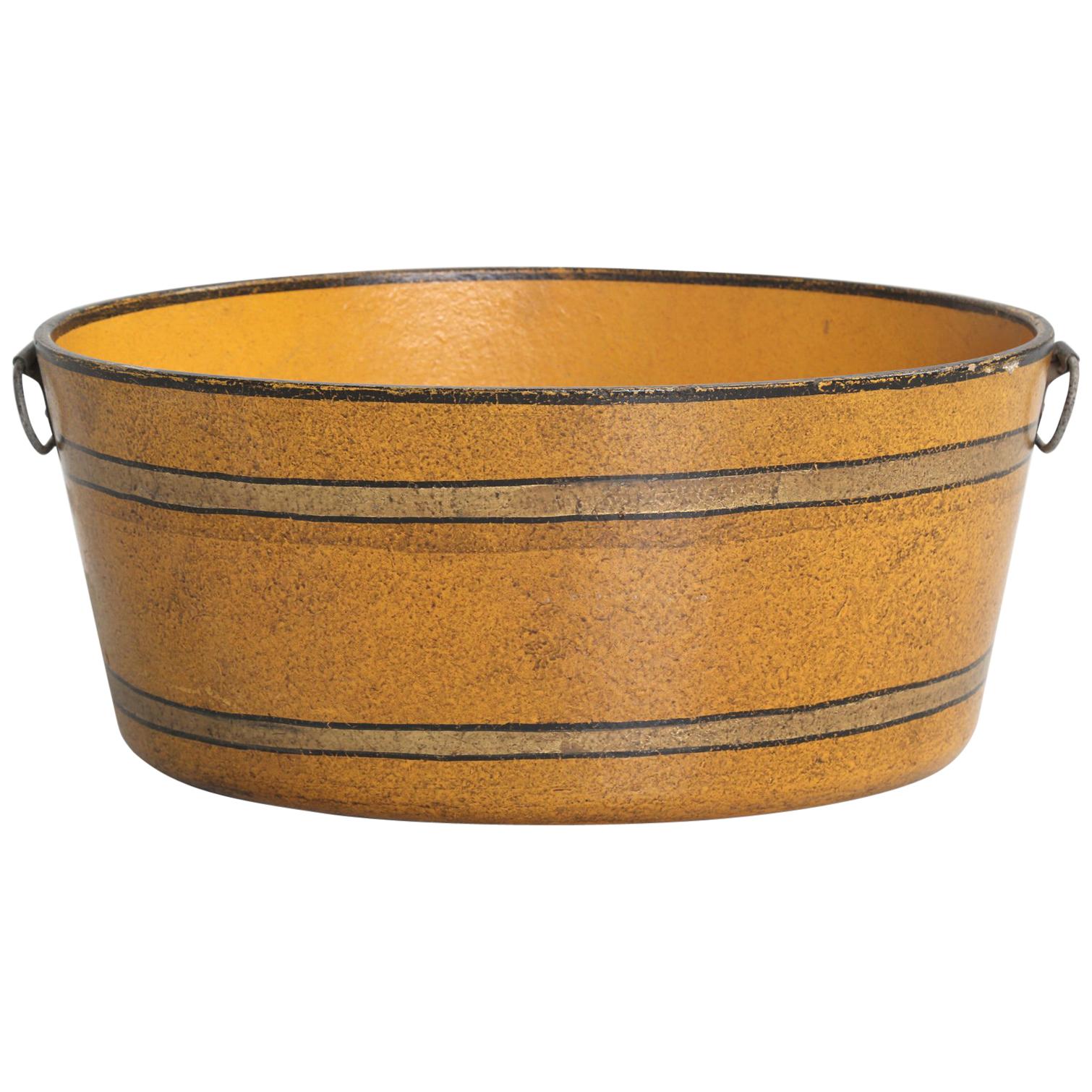 Antique French Paper-Mâché Bucket in a Beautiful Ochre Color, 1stdibs New York For Sale
