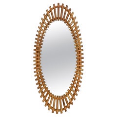 Oval Wicker Wall Mirror in the style of Franco Albini, Italy, 1960s
